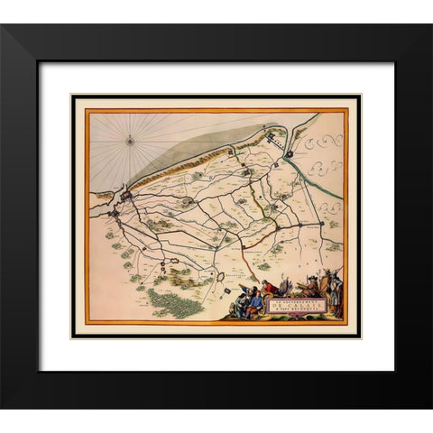 Calais Region France - Blaeu 1662 Black Modern Wood Framed Art Print with Double Matting by Blaeu