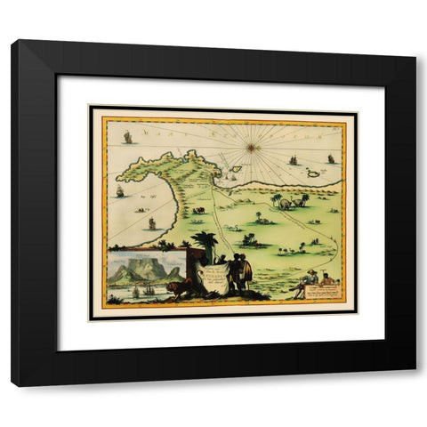 Cape of Good Hope South Africa - Nieuhoff 1682 Black Modern Wood Framed Art Print with Double Matting by Nieuhoff