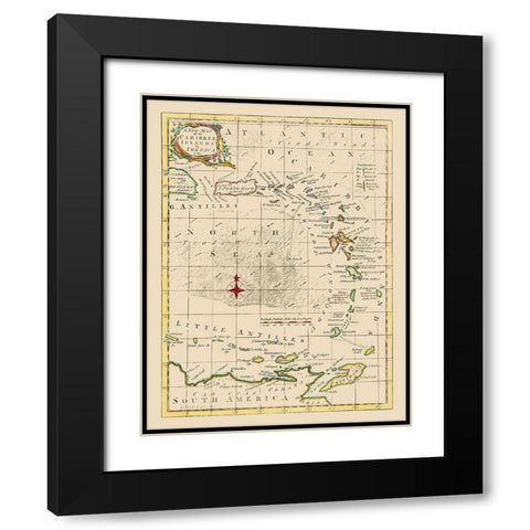 Caribbean Islands - Smollett 1761 Black Modern Wood Framed Art Print with Double Matting by Smollett