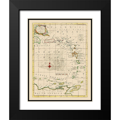Caribbean Islands - Smollett 1761 Black Modern Wood Framed Art Print with Double Matting by Smollett