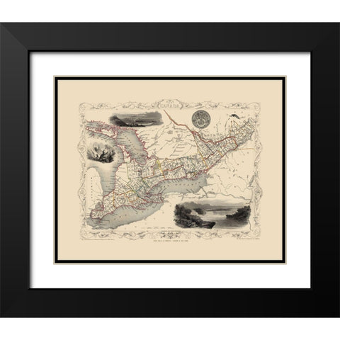 Great Lakes Canada - Tallis 1851 Black Modern Wood Framed Art Print with Double Matting by Tallis