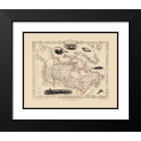 British America Canada - Tallis 1851 Black Modern Wood Framed Art Print with Double Matting by Tallis