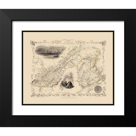 Southeast New Brunswick Canada - Tallis 1851 Black Modern Wood Framed Art Print with Double Matting by Tallis