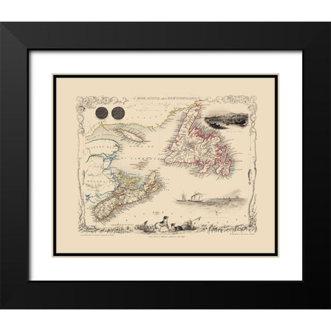 Nova Scotia Newfoundland Canada - Tallis 1851 Black Modern Wood Framed Art Print with Double Matting by Tallis