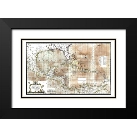 Caribbean Sea Honduras Costa Rica - Speer 1774 Black Modern Wood Framed Art Print with Double Matting by Speer