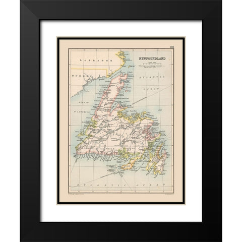 Newfoundland Canada - Bartholomew 1892 Black Modern Wood Framed Art Print with Double Matting by Bartholomew