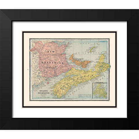 New Brunswick Nova Scotia Canada - Cram 1888 Black Modern Wood Framed Art Print with Double Matting by Cram