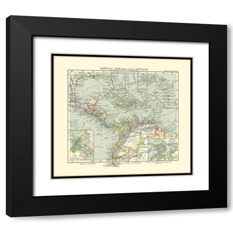 Central America Antilles - Perthes 1921 Black Modern Wood Framed Art Print with Double Matting by Perthes