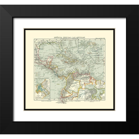 Central America Antilles - Perthes 1921 Black Modern Wood Framed Art Print with Double Matting by Perthes