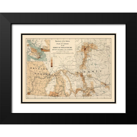 Alberta British Columbia Canada - White 1906 Black Modern Wood Framed Art Print with Double Matting by White