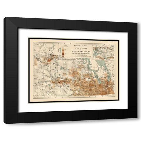 Manitoba Saskatchewan Canada 1901 - White 1906 Black Modern Wood Framed Art Print with Double Matting by White