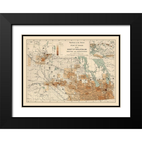 Manitoba Saskatchewan Canada 1901 - White 1906 Black Modern Wood Framed Art Print with Double Matting by White