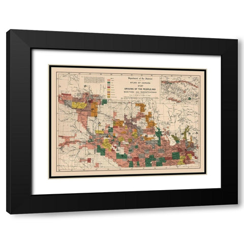 Manitoba Saskatchewan Canada 1901 - White 1906 Black Modern Wood Framed Art Print with Double Matting by White