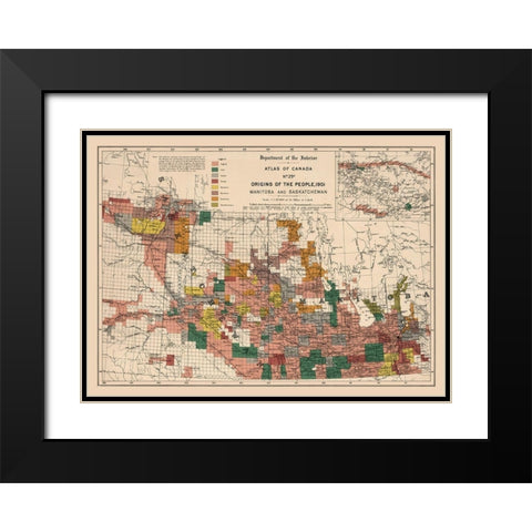 Manitoba Saskatchewan Canada 1901 - White 1906 Black Modern Wood Framed Art Print with Double Matting by White
