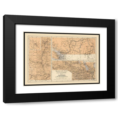 Telephones Canada - White 1906 Black Modern Wood Framed Art Print with Double Matting by White