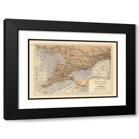 Ontario Quebec Canada Telephone - White 1906 Black Modern Wood Framed Art Print with Double Matting by White