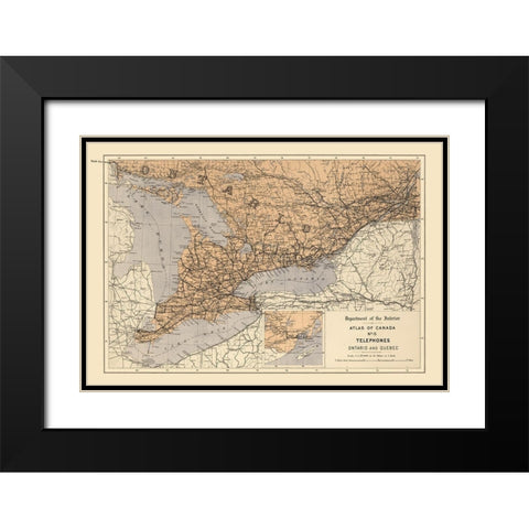Ontario Quebec Canada Telephone - White 1906 Black Modern Wood Framed Art Print with Double Matting by White