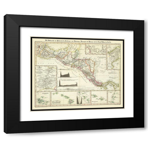 Central America Hawaii - Perthes 1840  Black Modern Wood Framed Art Print with Double Matting by Perthes