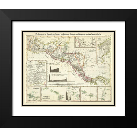Central America Hawaii - Perthes 1840  Black Modern Wood Framed Art Print with Double Matting by Perthes