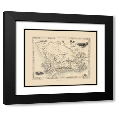 Cape Colony South Africa - Tallis 1851 Black Modern Wood Framed Art Print with Double Matting by Tallis