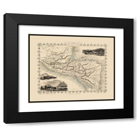 Central America - Tallis 1851 Black Modern Wood Framed Art Print with Double Matting by Tallis