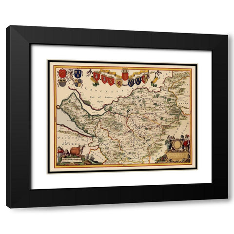 Cheshire County England - Blaeu 1646 Black Modern Wood Framed Art Print with Double Matting by Blaeu