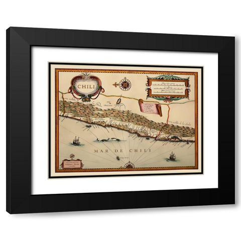 South America Chile - Blaeu 1630 Black Modern Wood Framed Art Print with Double Matting by Blaeu