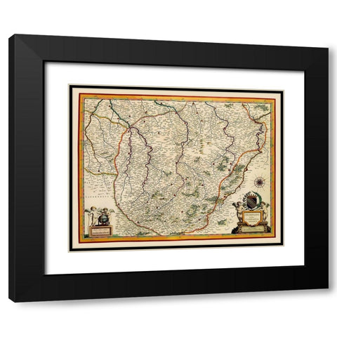 Champagne Region France - Blaeu 1635 Black Modern Wood Framed Art Print with Double Matting by Blaeu