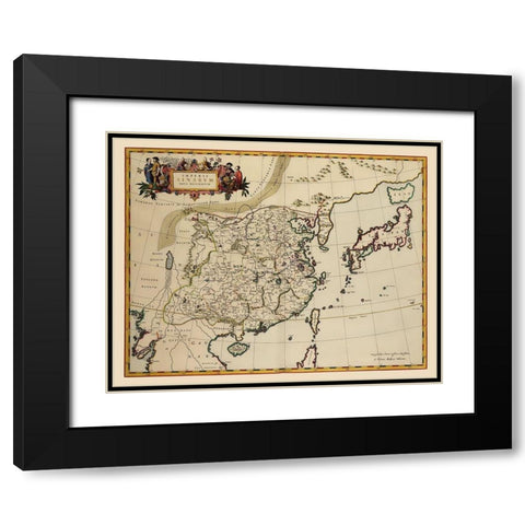 Asia China Korea Japan - Blaeu 1655 Black Modern Wood Framed Art Print with Double Matting by Blaeu