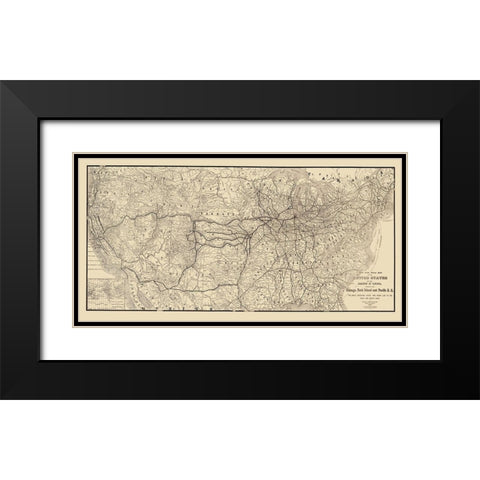 Chicago, Rock Island and Pacific Railroad 1879 Black Modern Wood Framed Art Print with Double Matting by Heubach