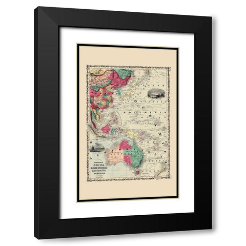 East Indies China Australia Oceanica - Johnson Black Modern Wood Framed Art Print with Double Matting by Johnson