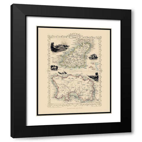 Channel Islands Great Britain - Tallis 1851 Black Modern Wood Framed Art Print with Double Matting by Tallis