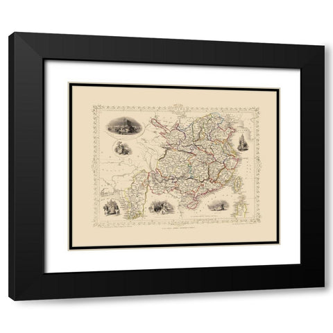 Asia China Burma - Tallis 1851 Black Modern Wood Framed Art Print with Double Matting by Tallis