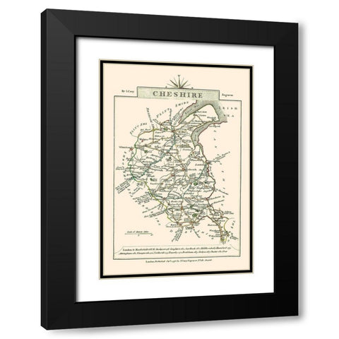 Cheshire County England - Cary 1792 Black Modern Wood Framed Art Print with Double Matting by Cary
