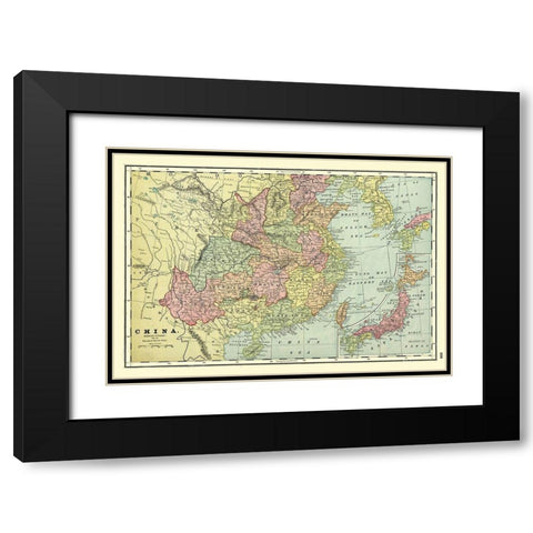 Standard World Atlas China - Cram 1901 Black Modern Wood Framed Art Print with Double Matting by Cram