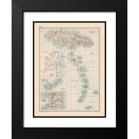 Caribbean Islands - Bartholomew 1892 Black Modern Wood Framed Art Print with Double Matting by Bartholomew