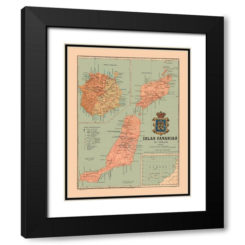 Canary Islands 1902 Africa Spain - Martine 1904 Black Modern Wood Framed Art Print with Double Matting by Martine