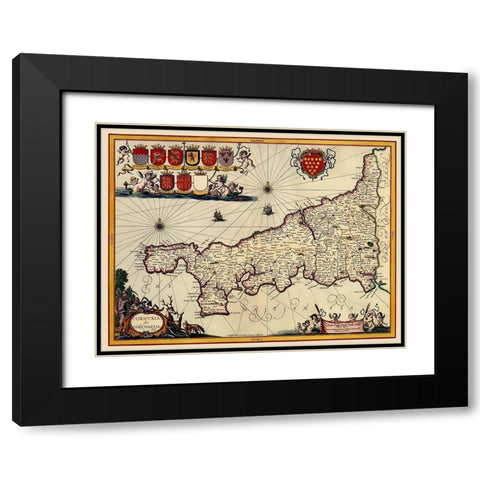 Cornwall County England - Jansson 1646 Black Modern Wood Framed Art Print with Double Matting by Jansson
