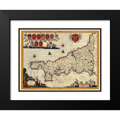 Cornwall County England - Jansson 1646 Black Modern Wood Framed Art Print with Double Matting by Jansson
