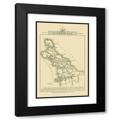 Cornwall County England - Cary 1792 Black Modern Wood Framed Art Print with Double Matting by Cary
