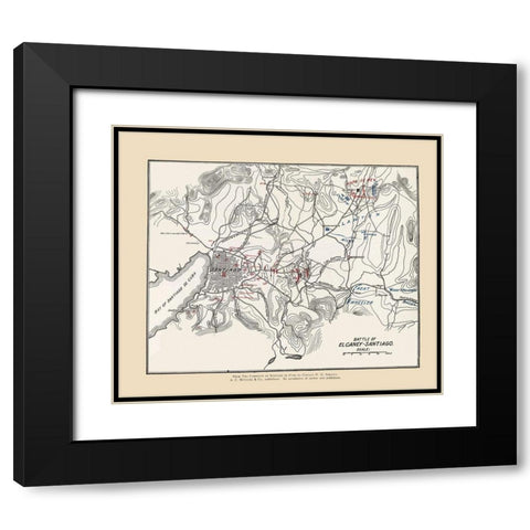 El Carney-Santiago Battle Map 1 of 3 1907 Black Modern Wood Framed Art Print with Double Matting by McClurg