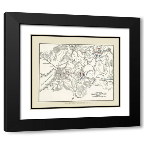 El Carney-Santiago Battle Map 2 of 3 1907 Black Modern Wood Framed Art Print with Double Matting by McClurg