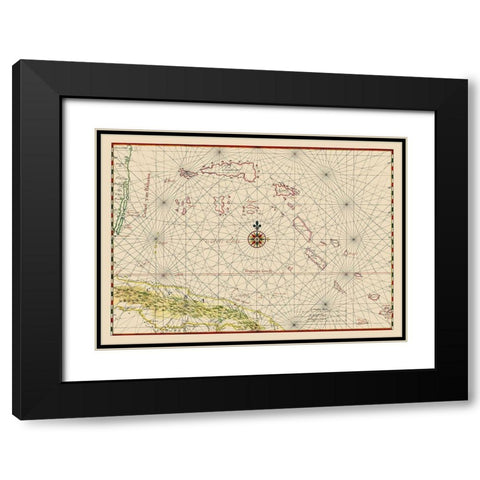 Cuba Bahamas - Vinckeboons 1650 Black Modern Wood Framed Art Print with Double Matting by Vinckeboons