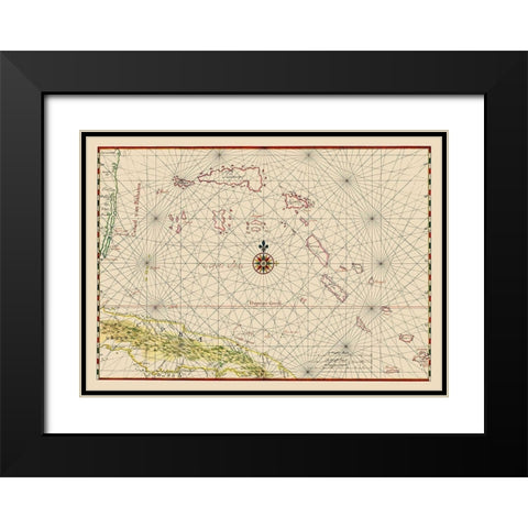 Cuba Bahamas - Vinckeboons 1650 Black Modern Wood Framed Art Print with Double Matting by Vinckeboons