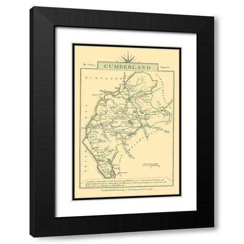Cumberland County England - Cary 1792 Black Modern Wood Framed Art Print with Double Matting by Cary