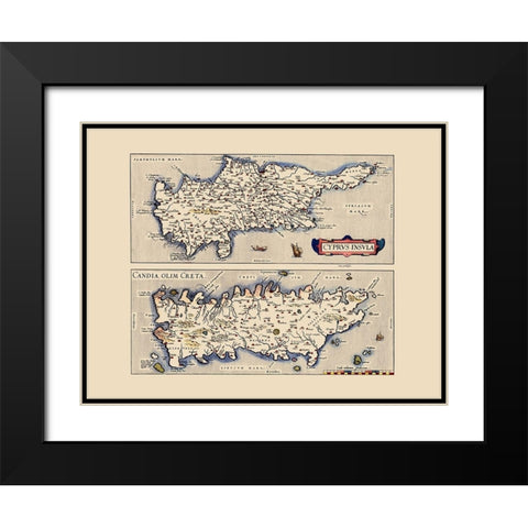 Mediterranean Cyprus Crete - Ortelius 1573 Black Modern Wood Framed Art Print with Double Matting by Ortelius