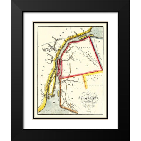 North America Detroit River Adjacent Areas Black Modern Wood Framed Art Print with Double Matting by Melish