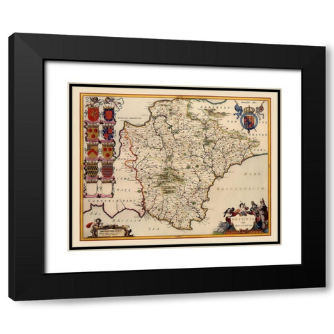 Devon County England - Blaeu 1646 Black Modern Wood Framed Art Print with Double Matting by Blaeu