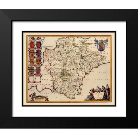 Devon County England - Blaeu 1646 Black Modern Wood Framed Art Print with Double Matting by Blaeu