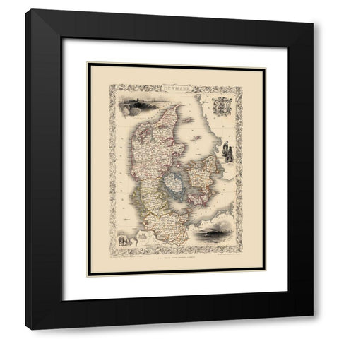 Scandinavia Denmark - Tallis 1851 Black Modern Wood Framed Art Print with Double Matting by Tallis